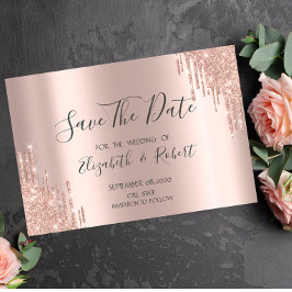 Reserve A Data Elegantes Gotas de Glitter em Dourado Rosa Save Th