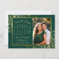 Elegantes Ondulações Douradas Calendário Esmeralda