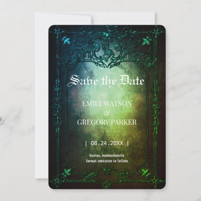 Reserve A Data Elgant Gothic Teal Rust Enquadrado Salvar A Data (Frente)