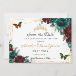 Reserve A Data Emerald Burgundy Floral Quinceañera Sweet 16