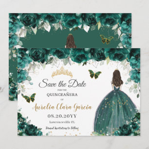 Reserve A Data Emerald Floral Princesa Quinceañera Salve a Data