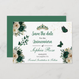 Reserve A Data Emerald Gold Butterfly Tiara Quinceañera Save Date
