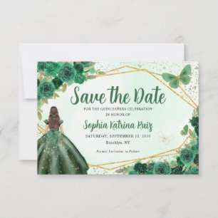 Reserve A Data Emerald Green Dourada Princesa Floral Quinceañera