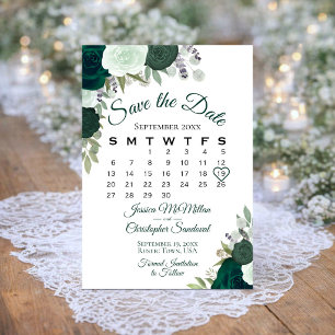Reserve A Data Emerald Green Floral Elegante Boho Calendário de C