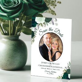 Reserve A Data Emerald Green Floral Elegante Boho Foto de Casamen
