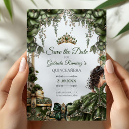 Reserve A Data Emerald Green Golden Tiara Floral Quinceañera