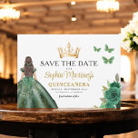 Reserve A Data Emerald Green Princess Quinceañera Salve a Data<br><div class="desc">Anuncie seu dia especial com uma encantadora princesa verde esmeralda Quinceañera Salve o convite de data. Apresentando uma paleta verde esmeralda regal e detalhes elegantes, este convite dá o tom para uma celebração real. Adorado com delicados ajustados de sotaque para uma princesa, ele captura perfeitamente a magia de sua próxima...</div>