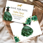 Reserve A Data Emerald Green Quinceanera<br><div class="desc">Anuncie seu dia especial com uma encantadora princesa verde esmeralda Quinceañera Salve o convite de data. Apresentando uma paleta verde esmeralda regal e detalhes elegantes, este convite dá o tom para uma celebração real. Adorado com delicados ajustados de sotaque para uma princesa, ele captura perfeitamente a magia de sua próxima...</div>