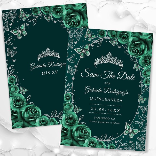 Reserve A Data Emerald Green Silver Quinceanera (Criador carregado)