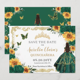 Reserve A Data Emerald Green Sunflower Floral Dourada Quinceañera