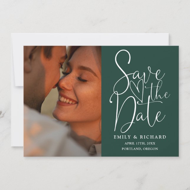 Reserve A Data Emerald Green Wedding 2 Foto Elegante (Frente)