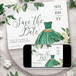 Reserve A Data Emerald Greenery White Peony Quinceanera Princess<br><div class="desc">Emerald Green Quinceanera Salve o cartão de datilografia com vestido de princesa verde e dourada e arranjos florais de flores brancas de pénia e verde. Salvar a data é escrito em caligrafia suave e o texto restante em tipografia sorif elegante. Por favor, veja a minha coleção de Emerald Greenery &...</div>