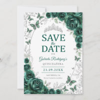Emerald Verde Prata Floral Quinceanera