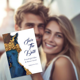 Reserve A Data Encantando Abstrato azul Dourado