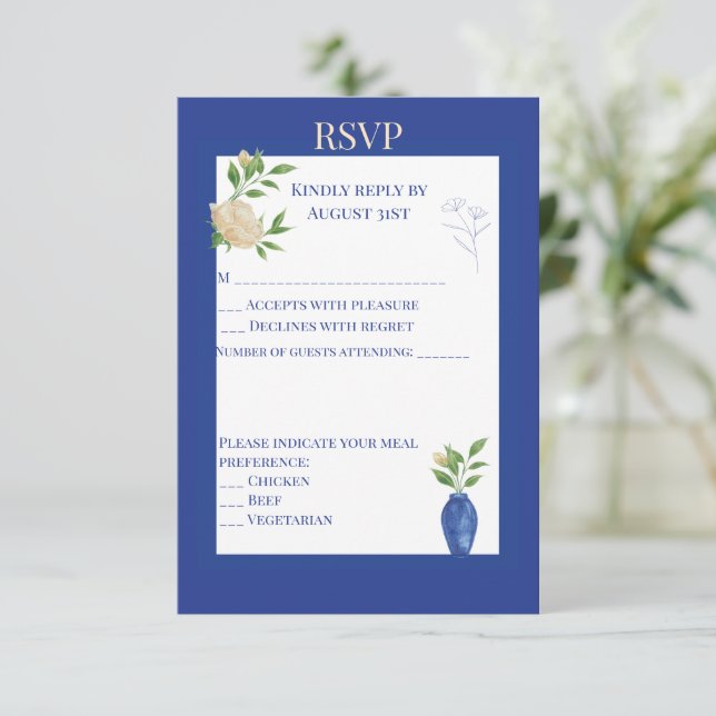 Reserve A Data Enchanted Blue Garden RSVP Card (Em pé/Frente)