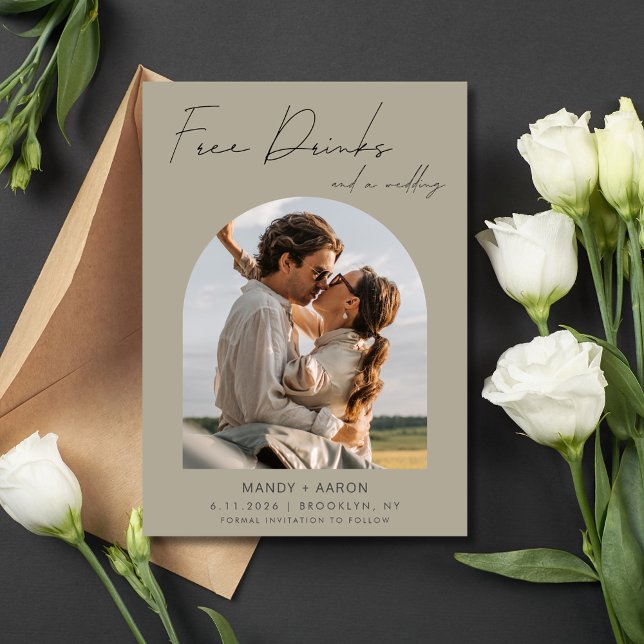 Reserve A Data Engraçado Bebidas Gratuitas Foto Casamento Salvar  (Funny Free Drinks Photo Wedding Save the Date)