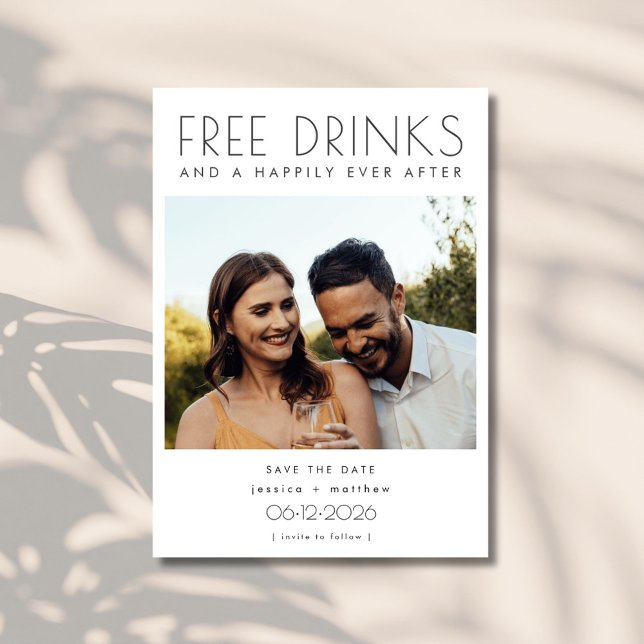 Reserve A Data Engraçado Bebidas Gratuitas Foto Casamento Salvar  (Funny Free Drinks Photo Wedding Save the Date)