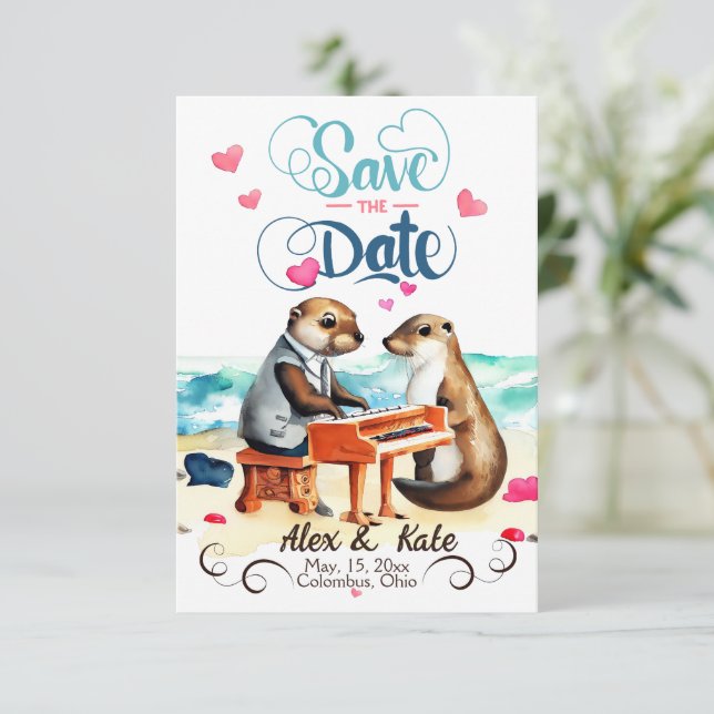 Reserve A Data Engraçado Casal Otters Casamento (Em pé/Frente)
