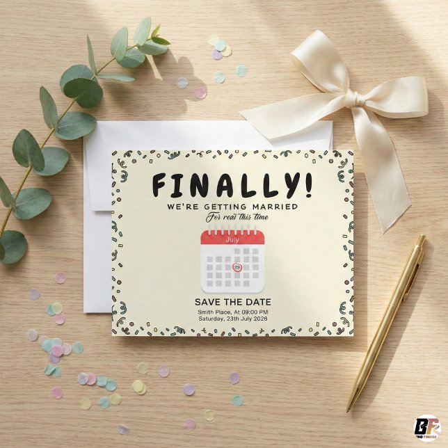 Reserve A Data Engraçado Finalmente Casando Casamento Adiado (Criador carregado)