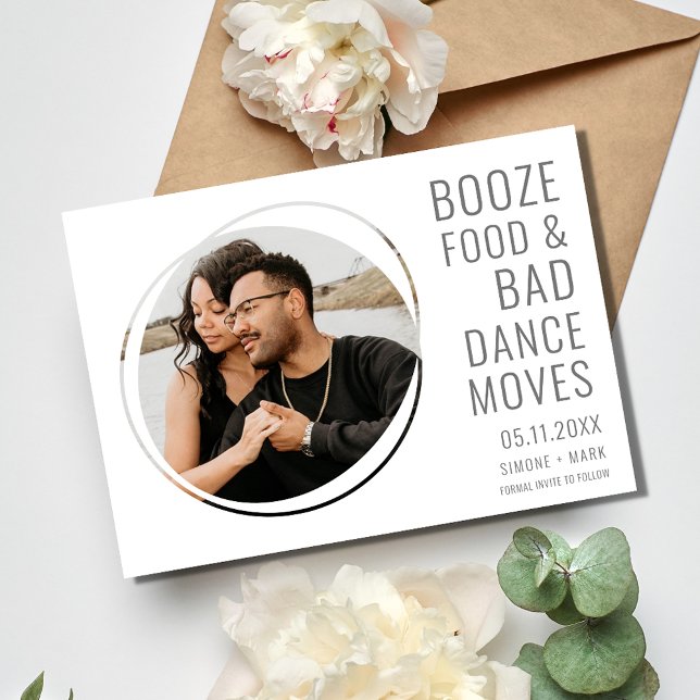 Reserve A Data Engraçado Foto para salvar a data (Funny Booze Food Bad Dance Moves Wedding Photo Save the Date)