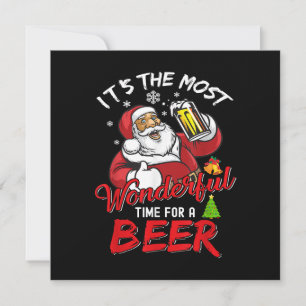 Reserve A Data Engraçado Natal Santa Claus Bebendo Beer Wonderfu