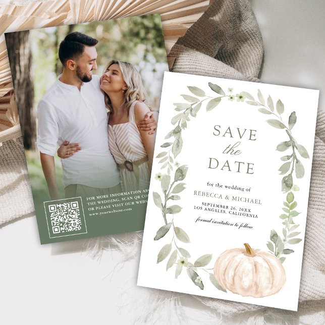 Reserve A Data Erva-Doce Rústica Branca Abóbora Casamento Foto (Criador carregado)