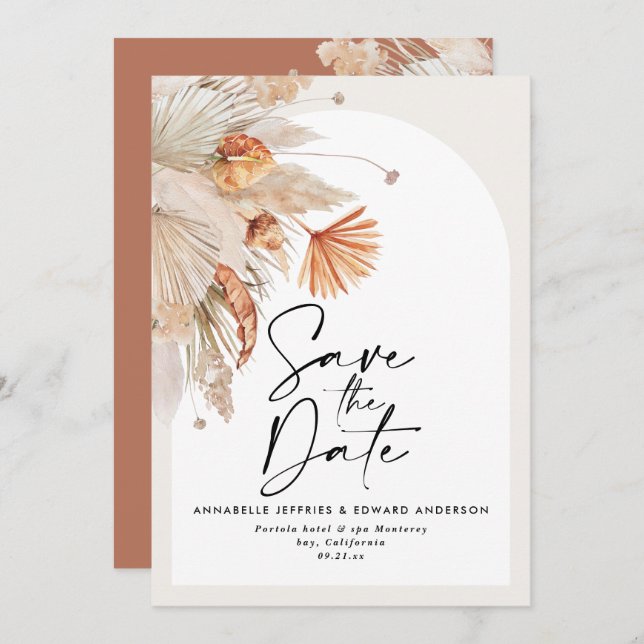 Reserve A Data Erva-pampas botânica e boêmica moderna (Frente/Verso)