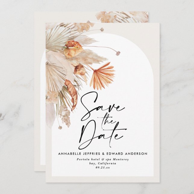 Reserve A Data Erva-pampas botânica e boêmica moderna (Frente/Verso)