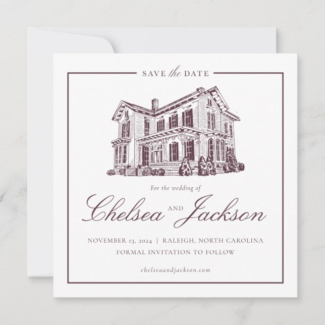 Reserve A Data Esboço da Casa Merrimon-Wynne Salve a Data (Frente)