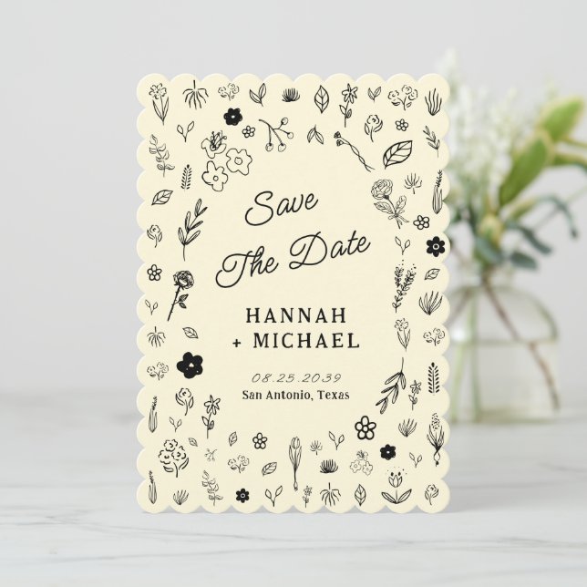 Reserve A Data Esboço de Flores Desenhadas à Mão Casamento (Em pé/Frente)