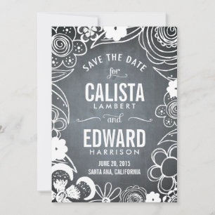 Reserve A Data Esboço Floral Salve a Data - Quadro de Giz
