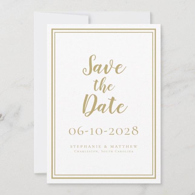 Reserve A Data Escrito Dourado e Branco sobre Casamento Simples M (Frente)