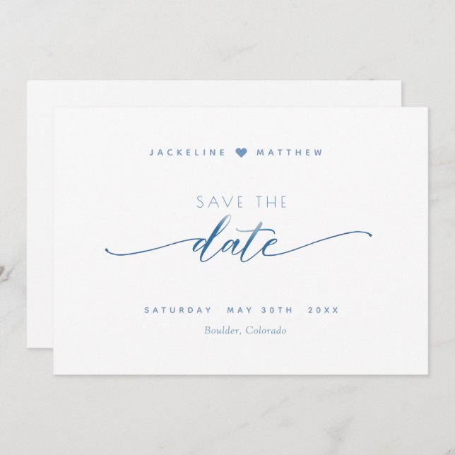 Reserve A Data Escrito Elegante, Azul Dusty, Casamento Simples Br (Frente/Verso)