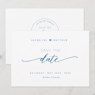 Reserve A Data Escrito Elegante, Azul Dusty, Casamento Simples Br