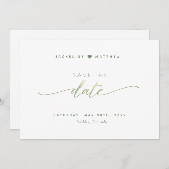 Reserve A Data Escrito Elegante, Casamento Verde, Simples (Frente/Verso)