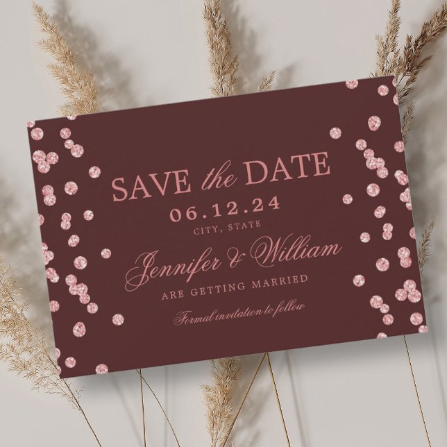 Reserve A Data Escrito Elegante Rosa Confetti Burgundy Confetti (Elegant Script Wedding Rose Gold Confetti Burgundy Save The Date)