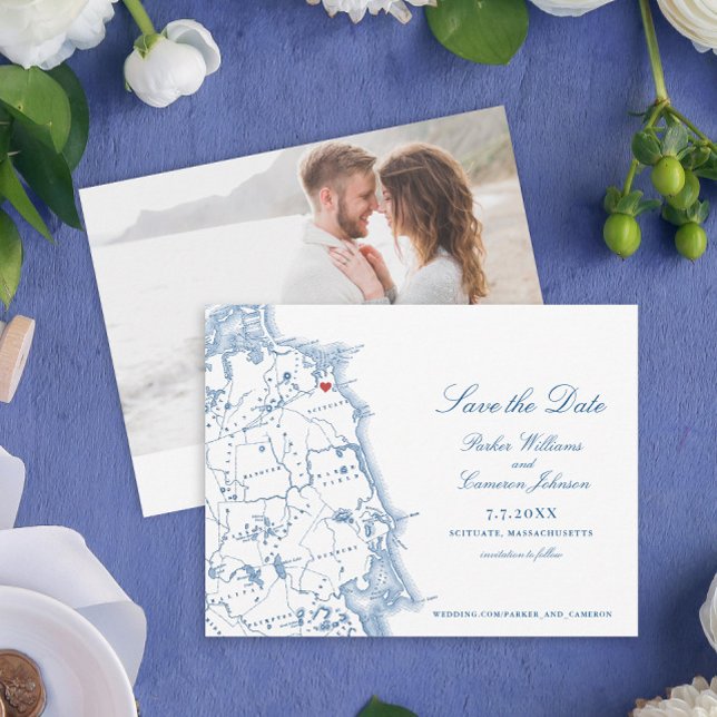 Reserve A Data Escritório de Massachusetts Mapa Elegante da Costa (These Scituate MA South Shore map save the dates are perfect for your coastal destination wedding)