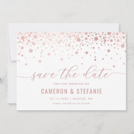 Reserve A Data Eslegante Faux Foil Rosa Confetti Moderna Branco