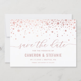 Reserve A Data Eslegante Faux Foil Rosa Confetti Moderna Branco