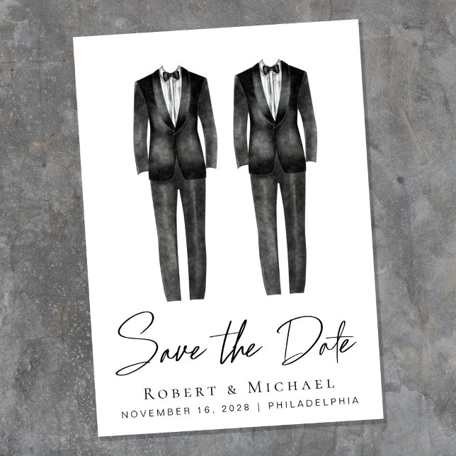 Reserve A Data Esmerado Tuxedo de Casamento Gay em Aquarela (An elegant Save the Date announcement to set the tone for an unforgettable event)