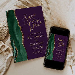 Reserve A Data Esmeralda Verde Dourado Ágata Roxo Salve a Data