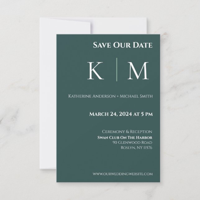 Reserve A Data Esmeralda Verde e Branco-Monograma-Casamento- (Frente)