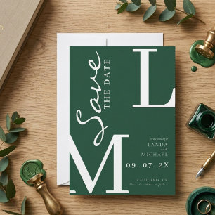 Reserve A Data Esmeralda Verde Estilosa monograma casamento