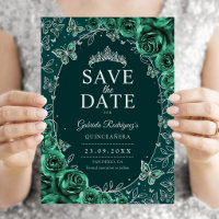 Esmeralda Verde Prata Quinceanera Floral