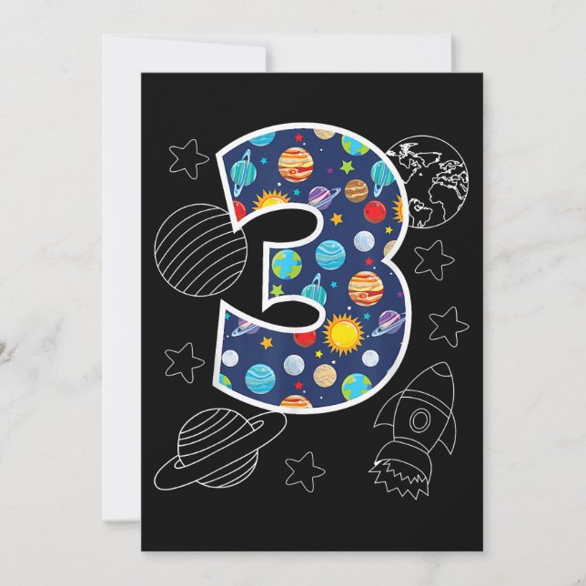 Reserve A Data Espaço Exterior, 3 Anos, Garotos de aniversário de (Frente)