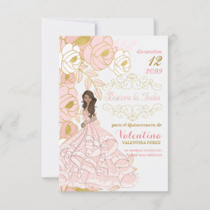 Reserve A Data Espanhol Salve a data Rosa Dourada Quinceanera Flo