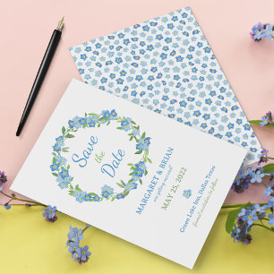 Reserve A Data Esquece-Me De Casamento De Aquarela Azul