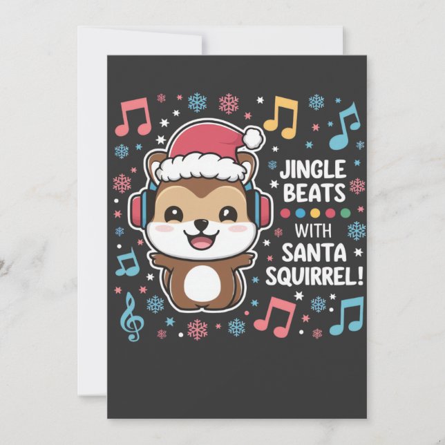 Reserve A Data Esquilo em Fones de ouvido e Santa Hat - Jingle Be (Frente)