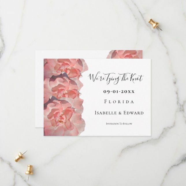 Reserve A Data Estamos Casando Citação Floral Rosa Coral Rosa (Frente/Verso In Situ)