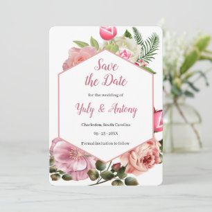 Reserve A Data Estética Botânica Moderna Hexágono Rosa